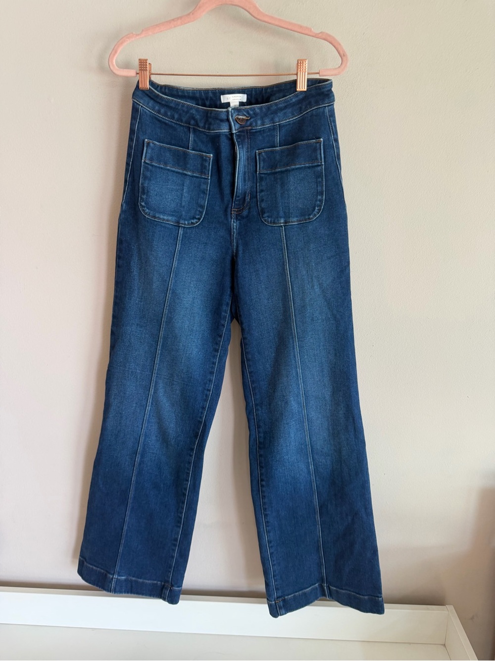 LC Lauren Conrad Dark Blue Wide-Leg Patch Pocket Jeans